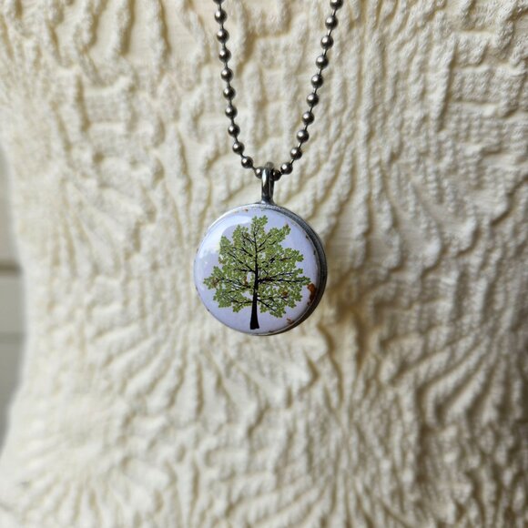 Jewelry - Recycled Magnetic Tree Pendant Locket Necklace Set Handmade Eco Friendly Nature